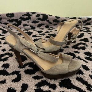 J. Crew Taupe Suede Slingback Heels 7 1/2